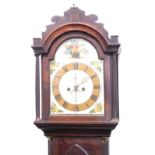 A George III mahogany longcase clock, with swan pediment top, with painted Roman numeric dial, and e