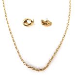 A 9ct gold fine link neck chain, 54cm long, 5.4g, and two single earrings, 1.4g. (3)