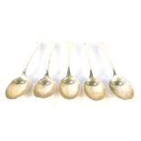 A set of five George V silver fiddle pattern tablespoons, each bearing the initial P, Sheffield 1930