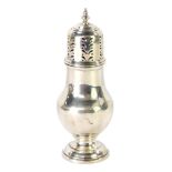 A George V silver sugar shaker, with domed body, Birmingham assay, date rubbed, with weighted base,