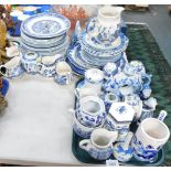 Blue and white wares, comprising a Continental blue and white bud vase, tea canisters, cabinet plate