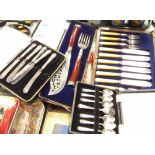 Silver plated cutlery, comprising oak canteen of cutlery, servers, spoons, etc. (4 boxes)