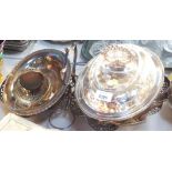 Silver plated wares, comprising rose bowl, tureen and cover, tureens lacking cover, basket, etc. (a