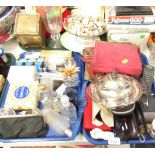 Trinkets and effects, silver plated wares, glasses, lady's evening bags, plastic tea set, tea canist