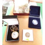 Collectors coins, commemorative crowns, Avia pocket watch, presentation 20p piece, £2 coins, etc.