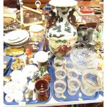 Ornaments and glass ware, comprising biscuit barrel, picture, cottages, Wedgwood jasperware pin dish