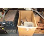 Tools and accessories, comprising three cantilever tool boxes and contents, glass cutters, Stanley