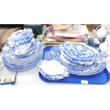 Blue and white wares, comprising part dinner services, dinner plates, tureens, meat platters,
