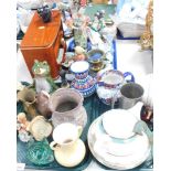 Ceramics and effects, frog ornament, Oriental figures, bell, radio, teapot, dinner plates, etc. (3 t