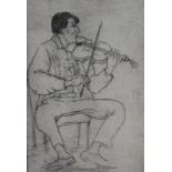 •Leslie Duxbury (1921-2001).Violinist Levon Chilingirian, artist signed proof etching, 15cm x 10cm.