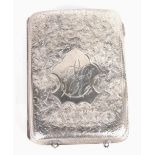 A Victorian silver case, of shaped form, heavily chased with flowers, initialled, Chester 1898, 9cm