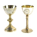 A Victorian silver miniature chalice, with bright cut diamond decoration to the bowl, with a shaped