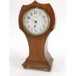 An early 20thC mahogany and inlaid balloon clock, with 8cm diameter Botley & Lewis Reading Arabic di