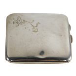 A George V silver cigarette case, with rounded ends and thumb mould handles, Birmingham 1922, 9cm w