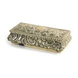 An Edward VII silver box, repousse decorated with scrolls, Birmingham 1902, 9cm wide, 2oz.