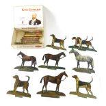 Various Cuthburt Bradley registered design painted hound and horse figures, 9cm high etc., a King Ed
