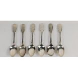 A set of five Victorian Exeter silver teaspoons, by Edward Ramsey, fiddle pattern, initialled, Exete