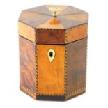 Withdrawn Pre Sale by Vendor. A late 19thC maple and amboyna tea caddy, of octagonal form, with turn