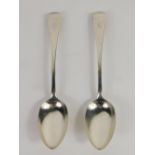 A pair of George IV silver tablespoons, old English pattern, initialled, London 1810, 20cm long, 4.1