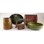 A collection of Norwegian painted wooden vessels, etc., to include a bowl inscribed and dated 1976,