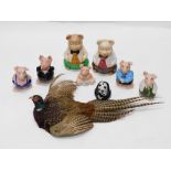 A taxidermy wall hanging pheasant, 42cm high, various Natwest pigs, to include Maxwell, quantity of