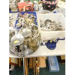 Various silver plated ware, metalware, part services, mixing bowls, clock keys, washbowls, etc. (a q