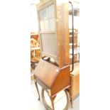 A collection of furniture, to include bureau on cabriole legs, oak bookcase with leaded glazed door,