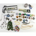 Various costume jewellery and effects, Pierre Cardin, beads, necklaces, powder compact, etc. (a quan
