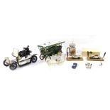 A traction engine, a White Town car, various car ornaments, pen trays and trinkets. (2 trays)