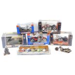 Diecast bikes and vehicles, comprising Maisto Harley Davidson FLSTS Heritage Springer, Harley Davids