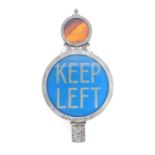 A Solenoid Ltd road sign, with central blue section marked Keep Left, and an orange beacon top, 62cm