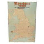A Firestone Tyres road map sign, of England and Wales, 86.5cm x 55cm.