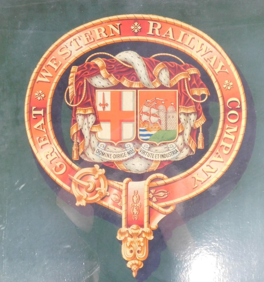 A Great Western Railway Company transfer printed crest, mounted, framed and glazed, 57.5cm x