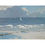 Herbert Rollett (1872-1932). Seascape, yacht on calm waters, oil on canvas, signed, indistinct hand