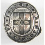 A 17thC Lincoln lead seal, of oval form, centred with shield and marked CIAITAS TIMCOTMIVE, dated 16