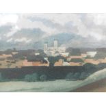 Michael Fairclough (b.1940). Lincoln Cathedral in the distance, artist proof no.1/5, signed and dat
