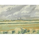 Michael Fairclough (b.1940). Lincolnshire fields with the Cathedral in the distance, artist proof no