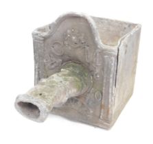 A Victorian lead cistern, made by Sharpe of Lincoln, marked C.M and dated 1840, 28cm high, 23cm wide