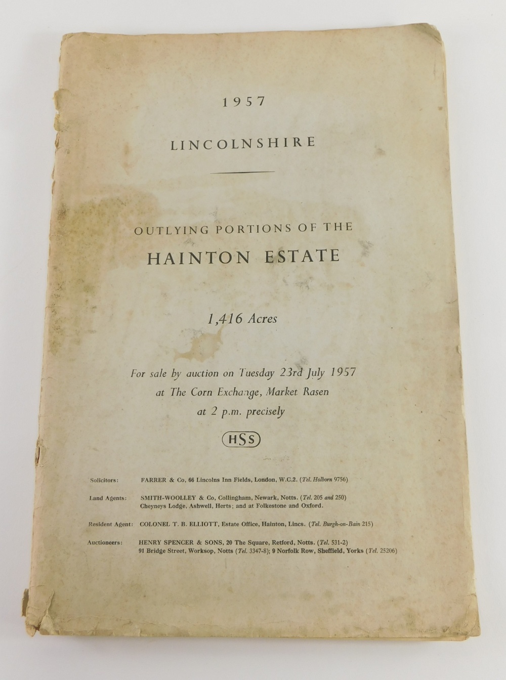 A 1957 Henry Spencer's sale catalogue, Outlying Portions of The Hainton Estate, sold Tuesday 23rd Ju