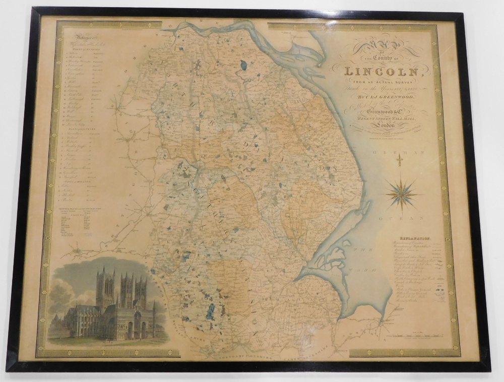 After Greenwood. Map of the county of Lincoln, from an actual survey in colours, print, 64cm x 83cm. - Bild 2 aus 2