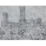 Hunter (20thC). Lincoln Cathedral, pencil, signed, 34cm x 58cm.