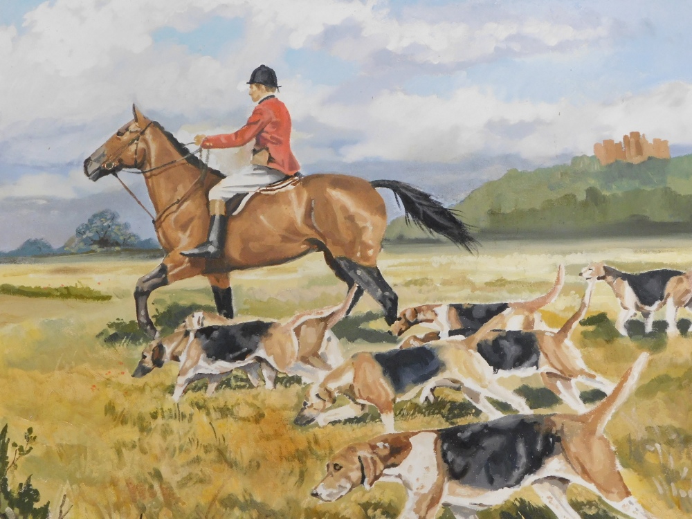 Tim Shelbourne (20thC). Belvoir Hunt, huntsman and hounds, oil on canvas, signed 50cm x 70cm.