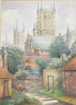 Phyllis France (20thC). Lincoln Cathedral, 1967, pastel, signed and titled, 39cm x 28cm.