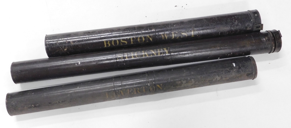 Three Lincolnshire related Ordnance Survey maps, each with a turned mahogany rail and a Tollware or