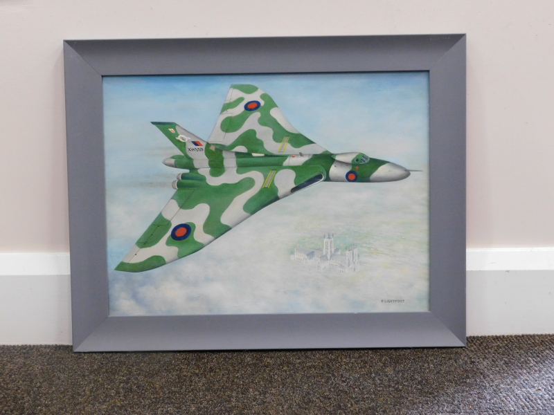 Withdrawn Pre Sale by Vendor. •Peter Lightfoot (b.1932). Vulcan over Lincoln, oil on board, signed, - Bild 2 aus 5