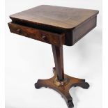 A Regency mahogany side table, with a single frieze drawer, raised on a tapering octagonal column, o