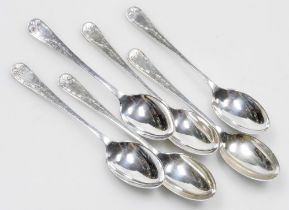 A set of George V silver Old English pattern coffee spoons, engraved with harebells, Sheffield 1916,