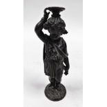 A 19thC bronze sculpture of a putti, in classical dress, possibly a candlestick, unsigned, 22cm high