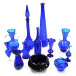 Various items of Bristol Blue and other glass, to include two chemist bottles, two handed vase, othe