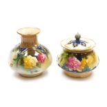 Two pieces of Royal Worcester porcelain, painted in the Hadley style, comprising a squat vase with f